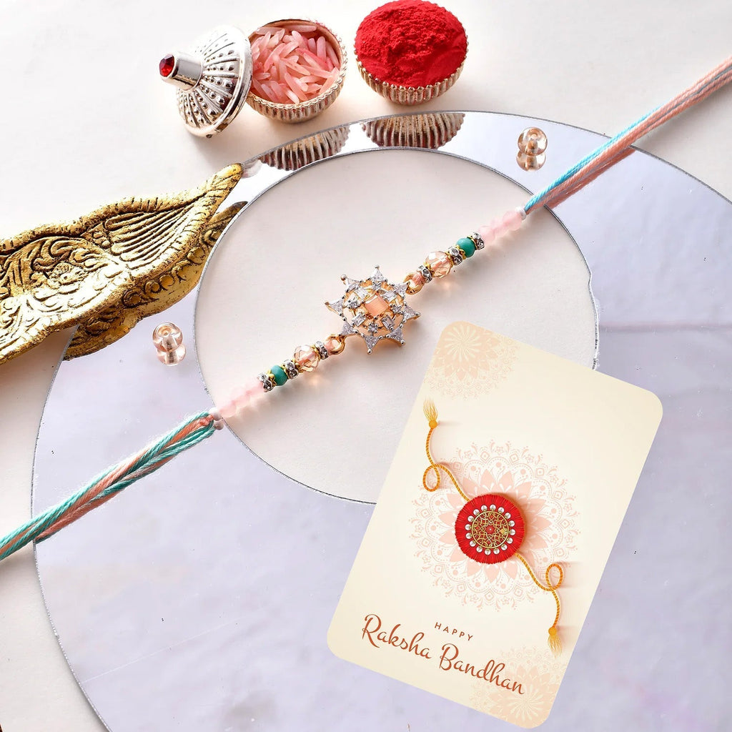trueBrowns X Voylla Men's Pastel Designer American Diamond Beaded Thread Rakhi For Brother | Grocsy