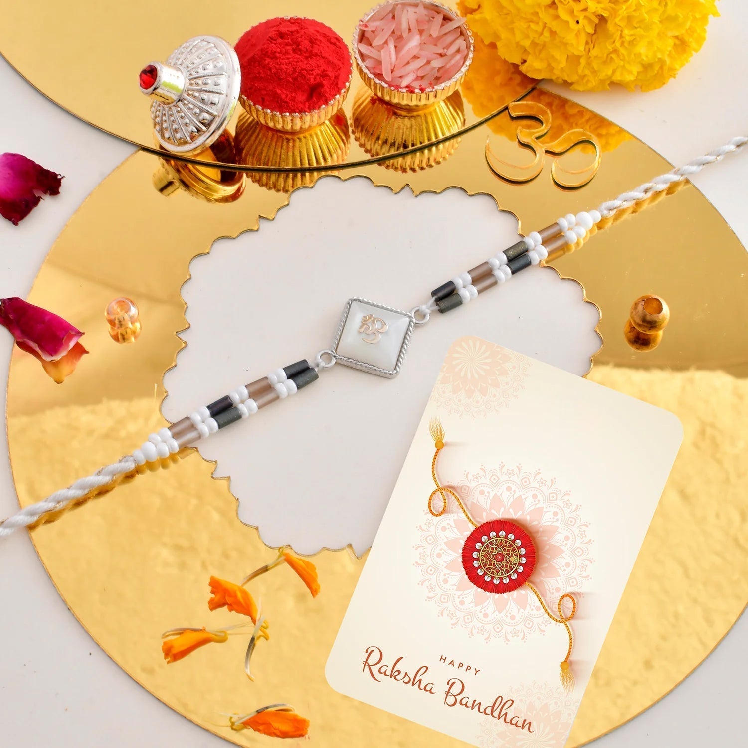 trueBrowns X Voylla Men's Om Beaded Thread Rakhi For Brother | Grocsy