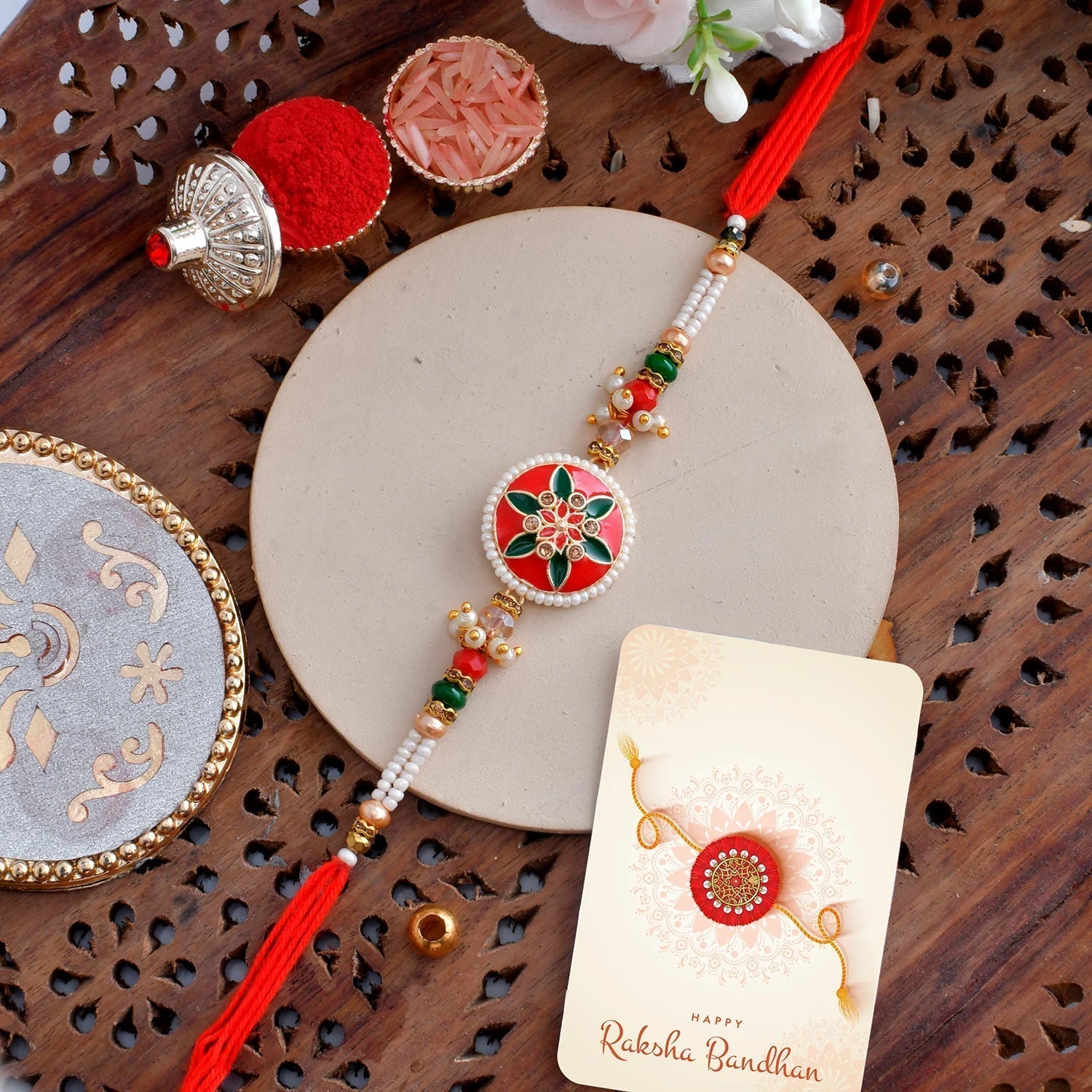trueBrowns X Voylla Bejewelled And Beaded Men's Thread Rakhi For Brother | Grocsy