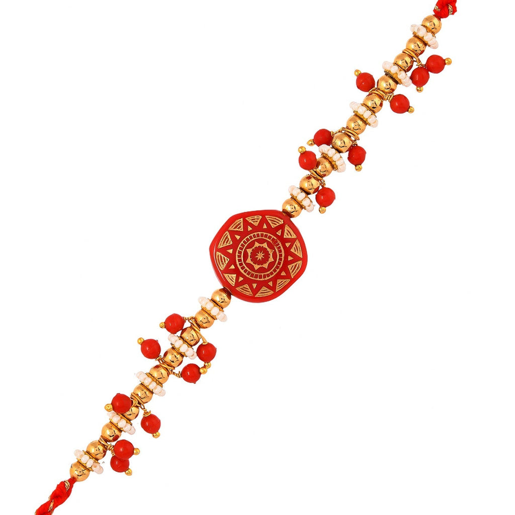 trueBrowns X Voylla Men's Red Enamelled White Pearls Thread Rakhi For Brother | Grocsy
