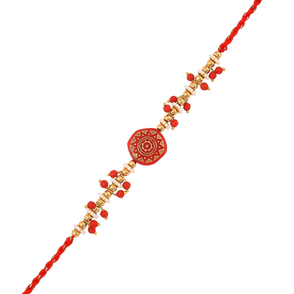 trueBrowns X Voylla Men's Red Enamelled White Pearls Thread Rakhi For Brother | Grocsy