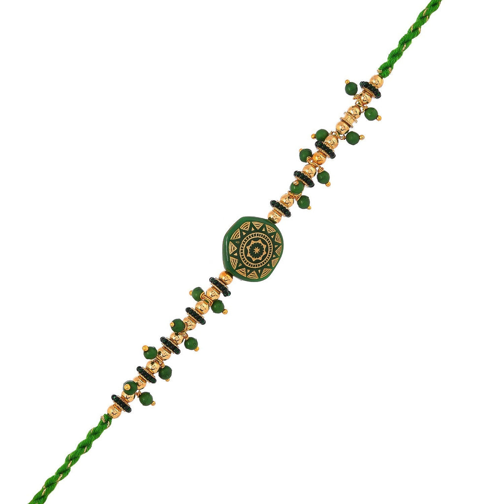 trueBrowns X Voylla Men's Green Enamelled White Pearls Thread Rakhi For Brother | Grocsy