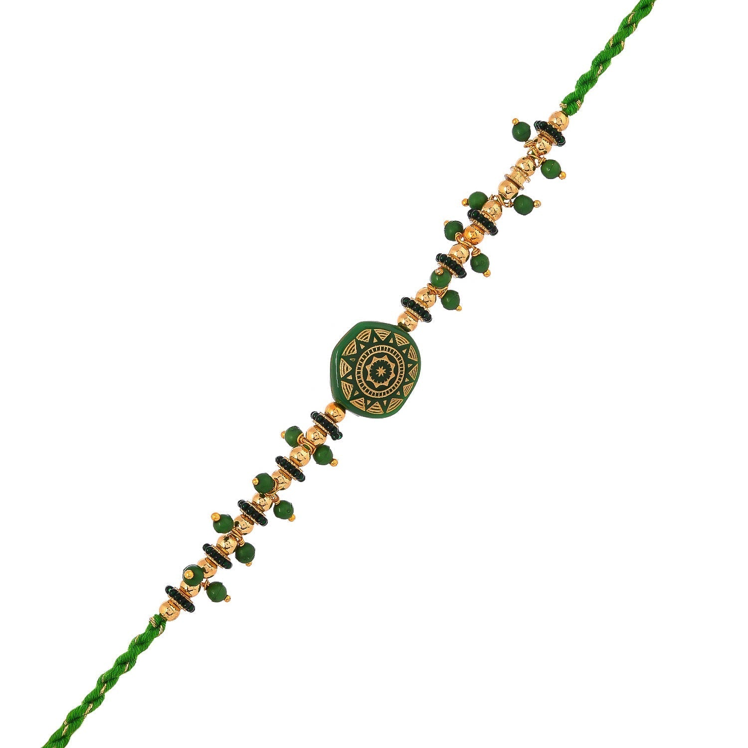 trueBrowns X Voylla Men's Green Enamelled White Pearls Thread Rakhi For Brother | Grocsy
