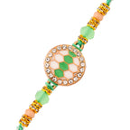 trueBrowns X Voylla Men's Green Thread Traditional Design White Pearls Rakhi For Brother | Grocsy
