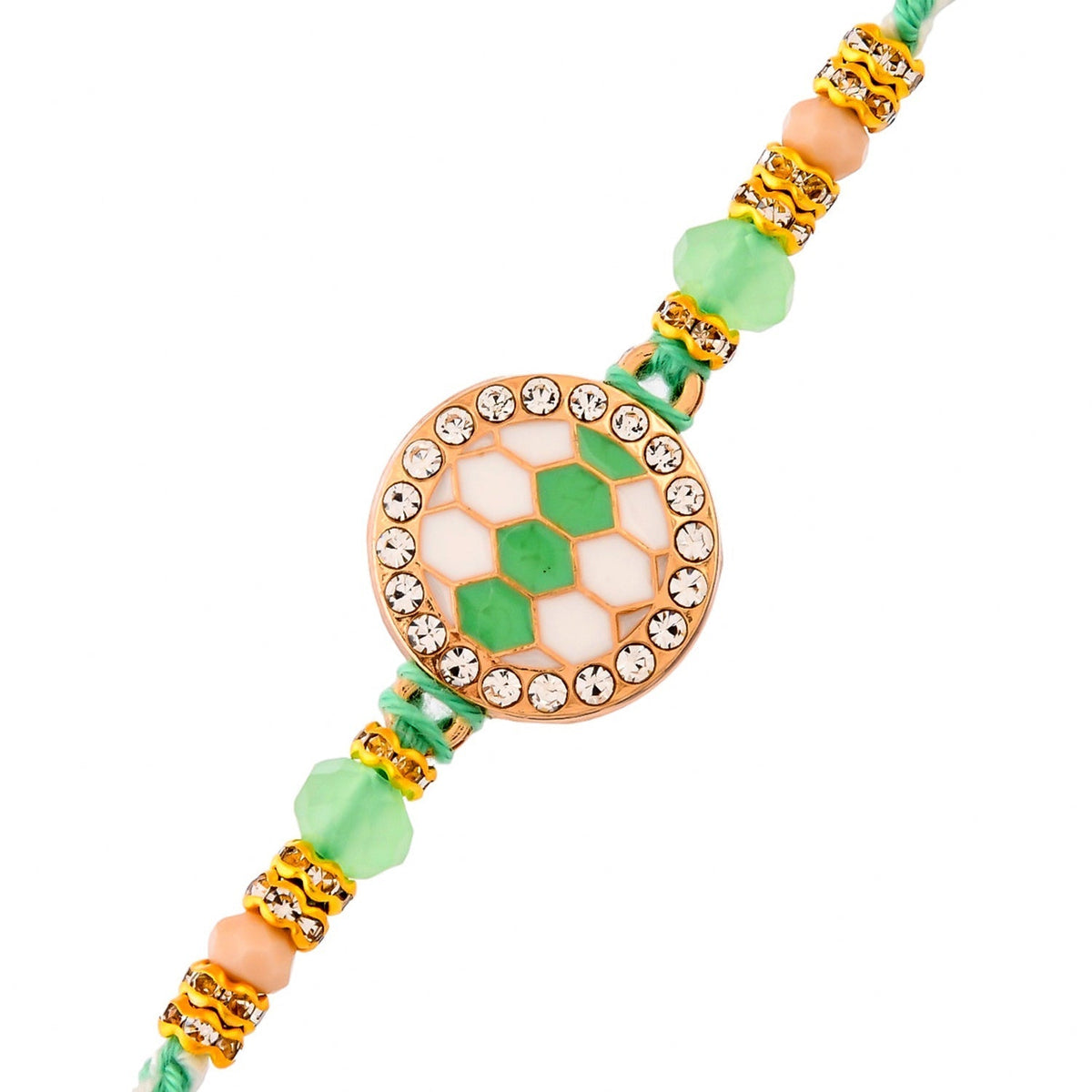 trueBrowns X Voylla Men's Green Thread Traditional Design White Pearls Rakhi For Brother | Grocsy