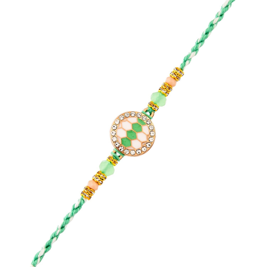 trueBrowns X Voylla Men's Green Thread Traditional Design White Pearls Rakhi For Brother | Grocsy