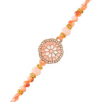trueBrowns X Voylla Men's Orange Thread Traditional Design White Pearls Rakhi For Brother | Grocsy