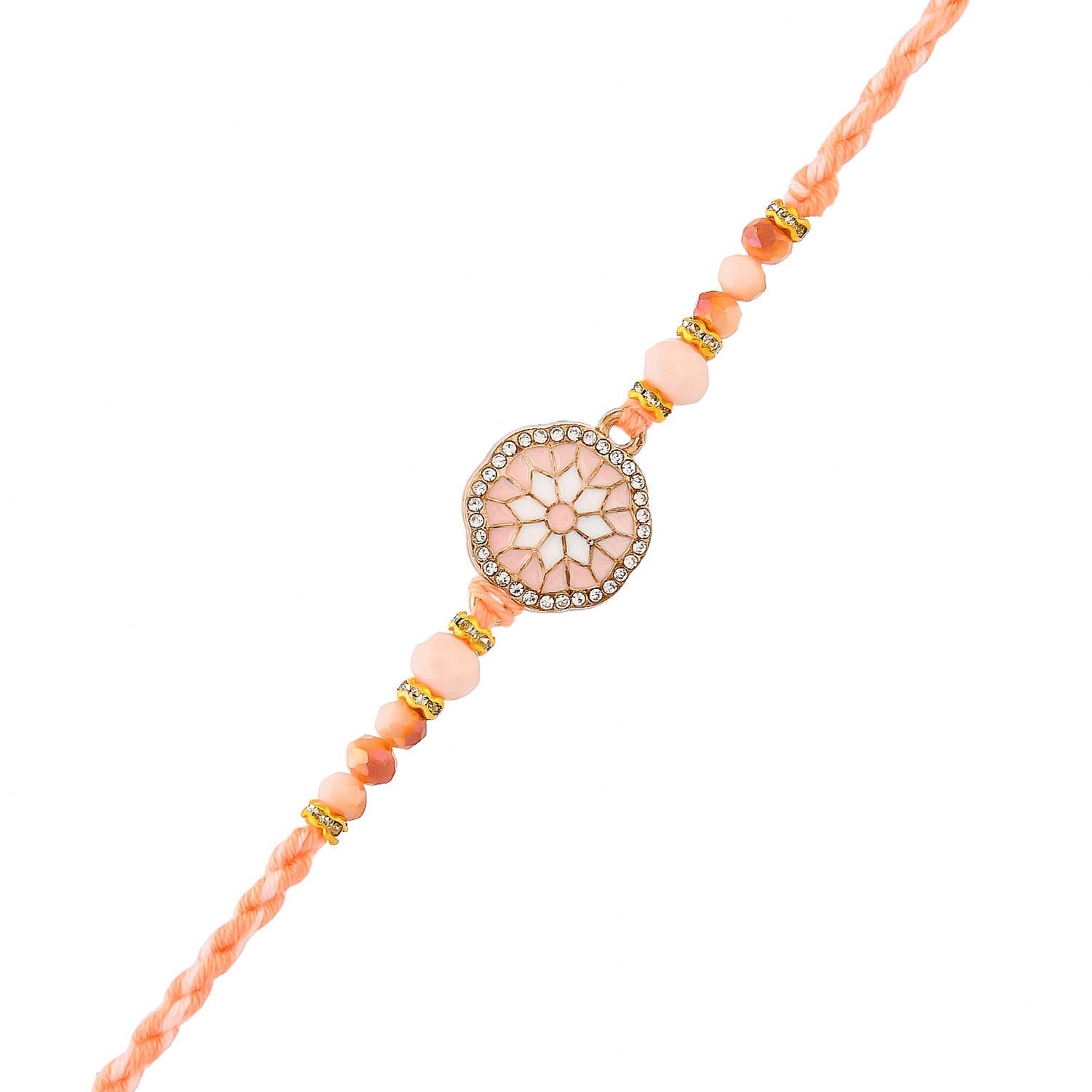 trueBrowns X Voylla Men's Orange Thread Traditional Design White Pearls Rakhi For Brother | Grocsy