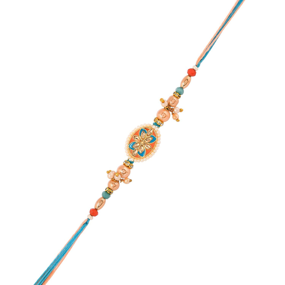 trueBrowns X Voylla Men's Colourful Thread Traditional Design White Pearls Rakhi For Brother | Grocsy