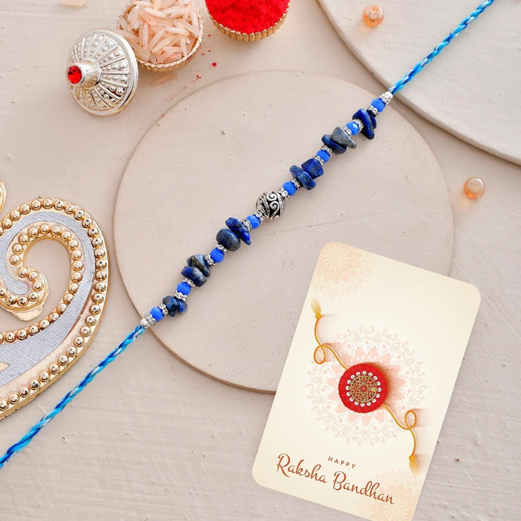 trueBrowns X Voylla Blue Beads Bohemian Motif Thread Rakhi For Brother | Grocsy