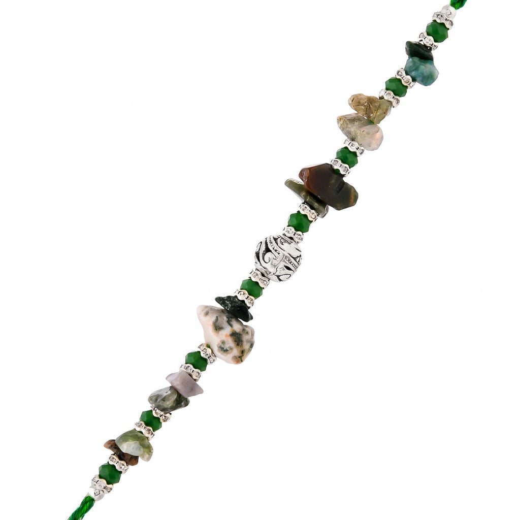 trueBrowns X Voylla Green Beads Bohemian Motif Thread Rakhi For Brother | Grocsy