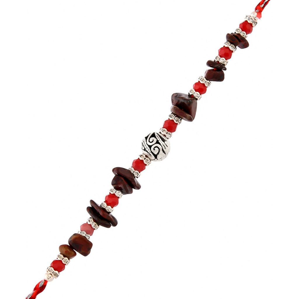 trueBrowns X Voylla Red Beads Bohemian Motif Thread Rakhi For Brother | Grocsy