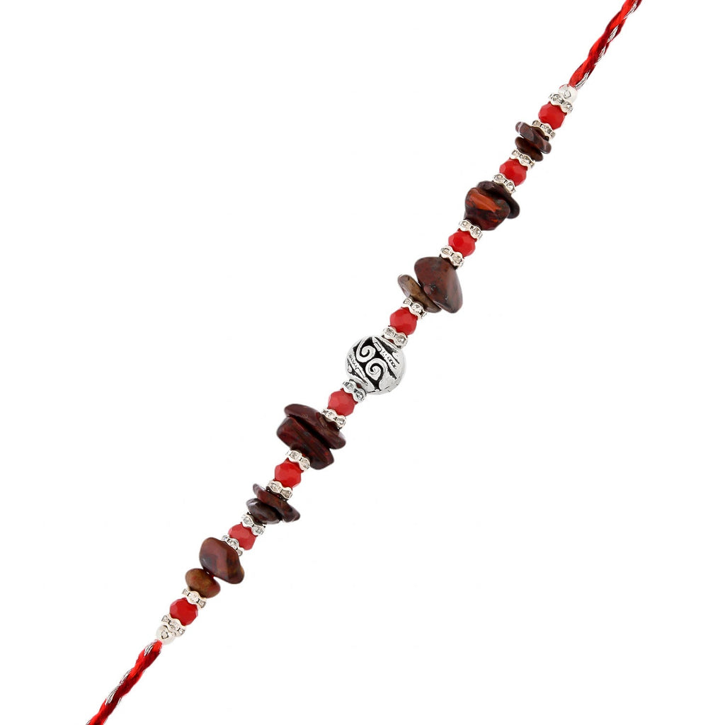 trueBrowns X Voylla Red Beads Bohemian Motif Thread Rakhi For Brother | Grocsy