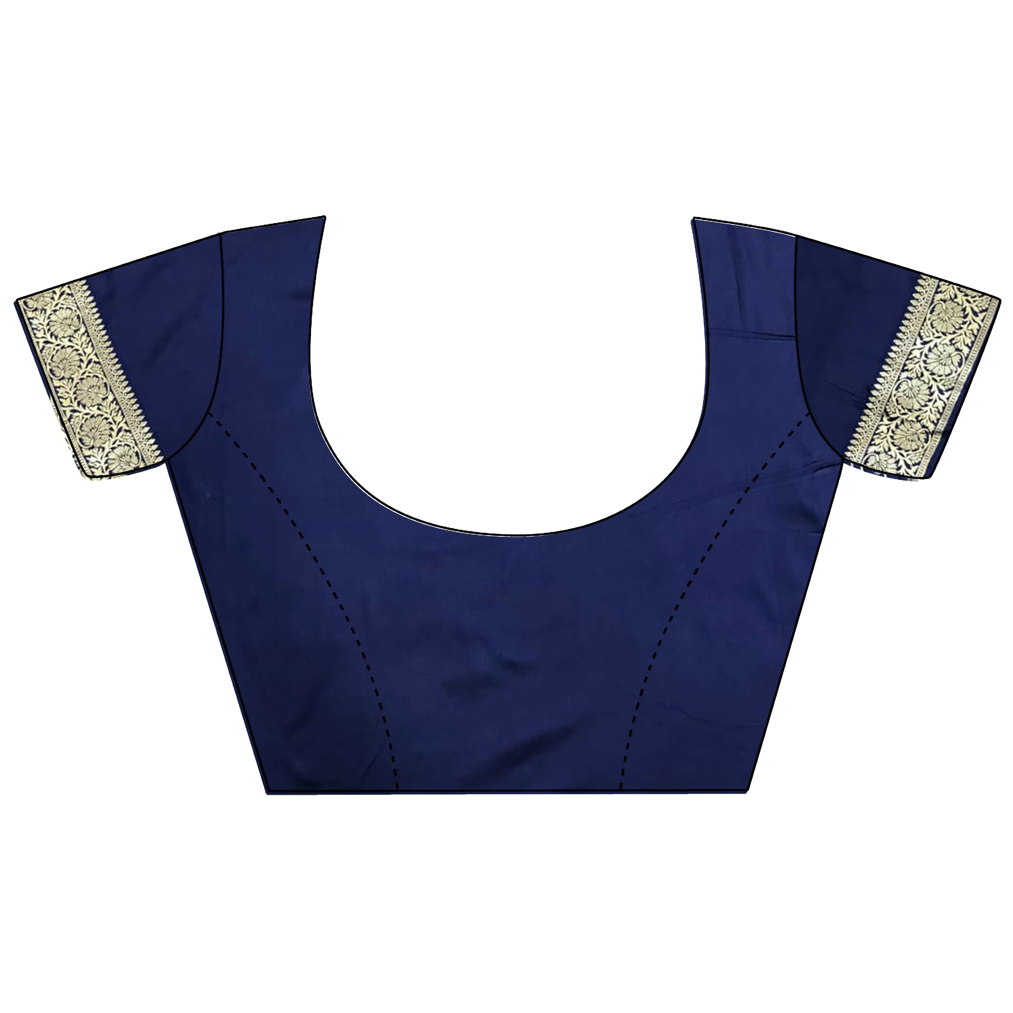 Joban Fashion Navy Blue Ethnic Floral Motifs Soft Lichi Silk Banarasi Saree | Grocsy