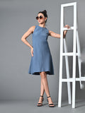 Myshka Women's Round Neck Sleeveless Embellished A-Line Dress in Grey Color | Grocsy