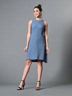 Myshka Women's Round Neck Sleeveless Embellished A-Line Dress in Grey Color | Grocsy