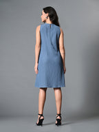 Myshka Women's Round Neck Sleeveless Embellished A-Line Dress in Grey Color | Grocsy