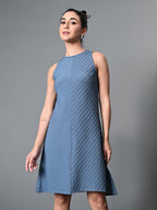 Myshka Women's Round Neck Sleeveless Embellished A-Line Dress in Grey Color | Grocsy