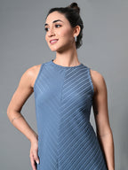 Myshka Women's Round Neck Sleeveless Embellished A-Line Dress in Grey Color | Grocsy