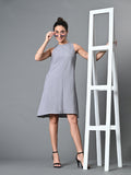 Myshka Women's Round Neck Sleeveless Embellished A-Line Dress in Grey Color | Grocsy