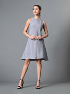 Myshka Women's Round Neck Sleeveless Embellished A-Line Dress in Grey Color | Grocsy