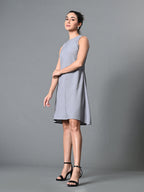 Myshka Women's Round Neck Sleeveless Embellished A-Line Dress in Grey Color | Grocsy