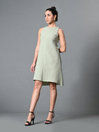 Myshka Women's Round Neck Sleeveless Embellished A-Line Dress in Olive Color | Grocsy