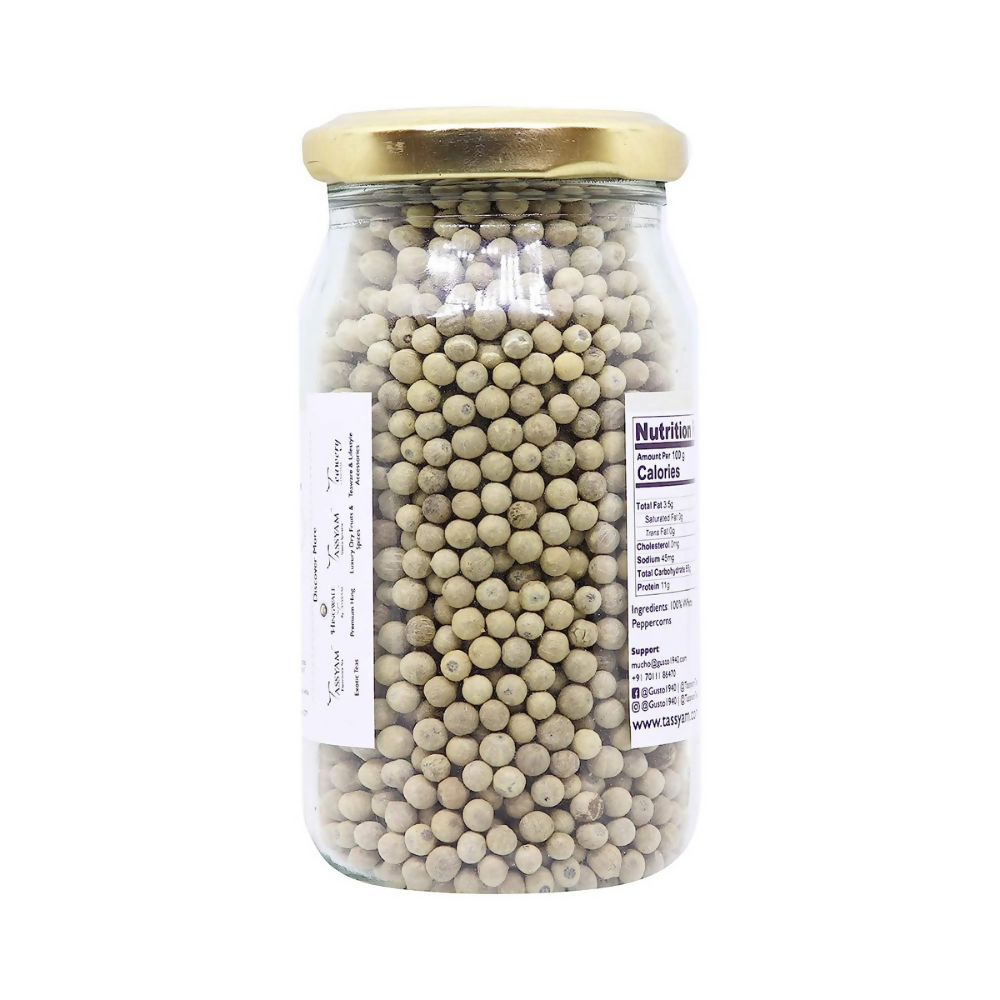 Tassyam Organics White Peppercorns | Grocsy