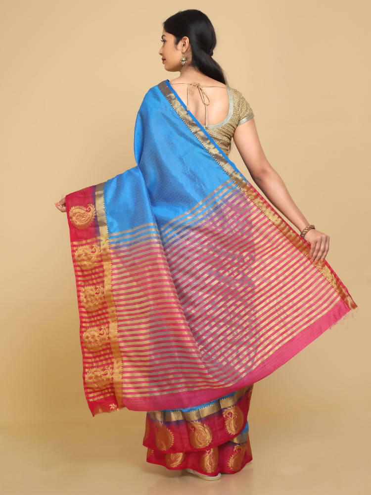 Kalamandir Woven Design Dark Blue Pashmina Saree | Grocsy