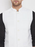 Even Apparels White Cotton Men Woven Nehru Jacket | Grocsy