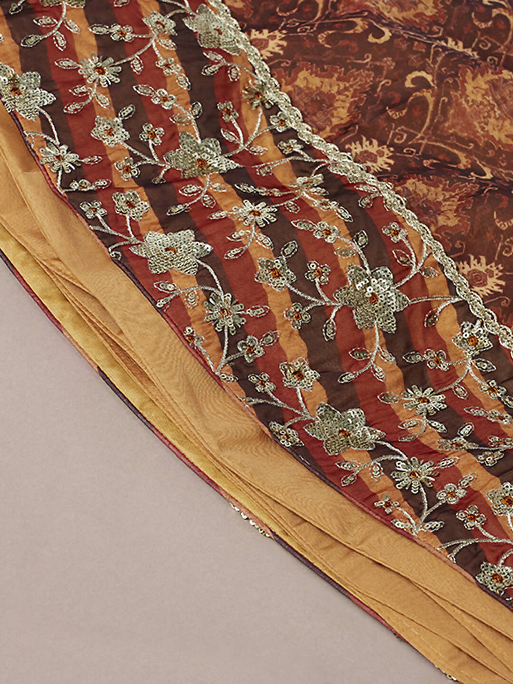 House of Panchhi Brown Organza Floral Print and sequinse work Lehenga choli & Dupatta | Grocsy
