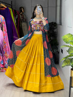 Yash Enterprise Mustard Rama Rayon Cotton Embroidery Semi Stitched Navratri Chaniya Choli | Grocsy