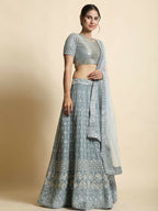 Jyoti Fashion Mesmerizing Grey Faux Georgette 3MM Sequins with Thread & Jari Embroidery Lehenga Choli with Dupatta | Grocsy