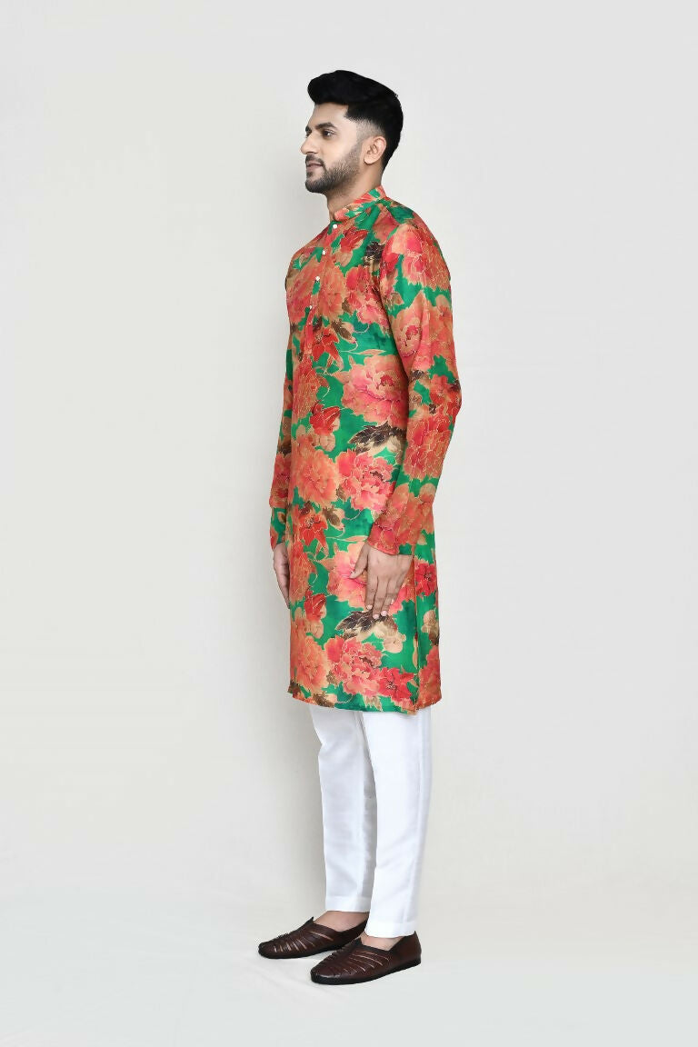 Joban Fashion Green Colored Modal Silk Fabric Kurta With Straight Fit Pant | Grocsy