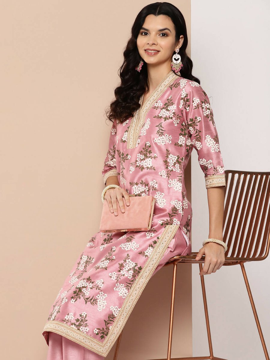 Ahalyaa Women's Traditional wear Kurta Set - Pink | Grocsy