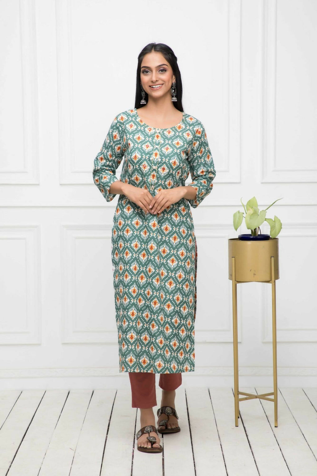 Myshka Multi Floral Cotton Straight Round Neck Women Kurtas | Grocsy
