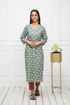 Myshka Multi Floral Cotton Straight Round Neck Women Kurtas | Grocsy