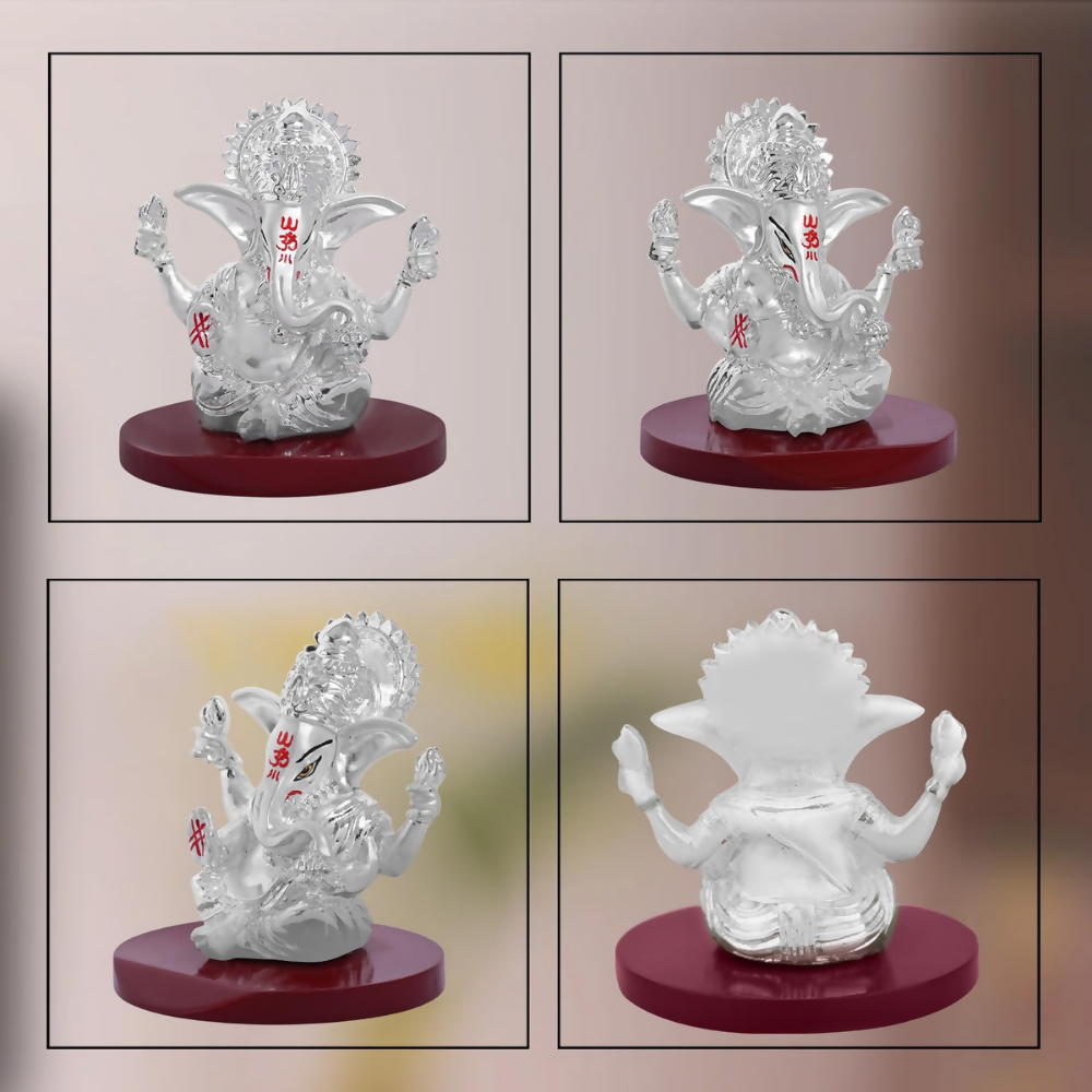 DIVINITI 999 Silver Plated 4 Hand Ganesha Idol | Grocsy