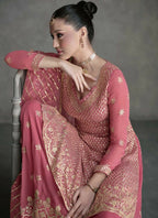 Vastranavya Mauve Embroidered Sequins Pakistani Palazzo Suit Party Wear | Grocsy