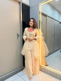 Anaita Cream Roman Shimmer Readymade Kurti Set with Handwork & Moti Work | Grocsy