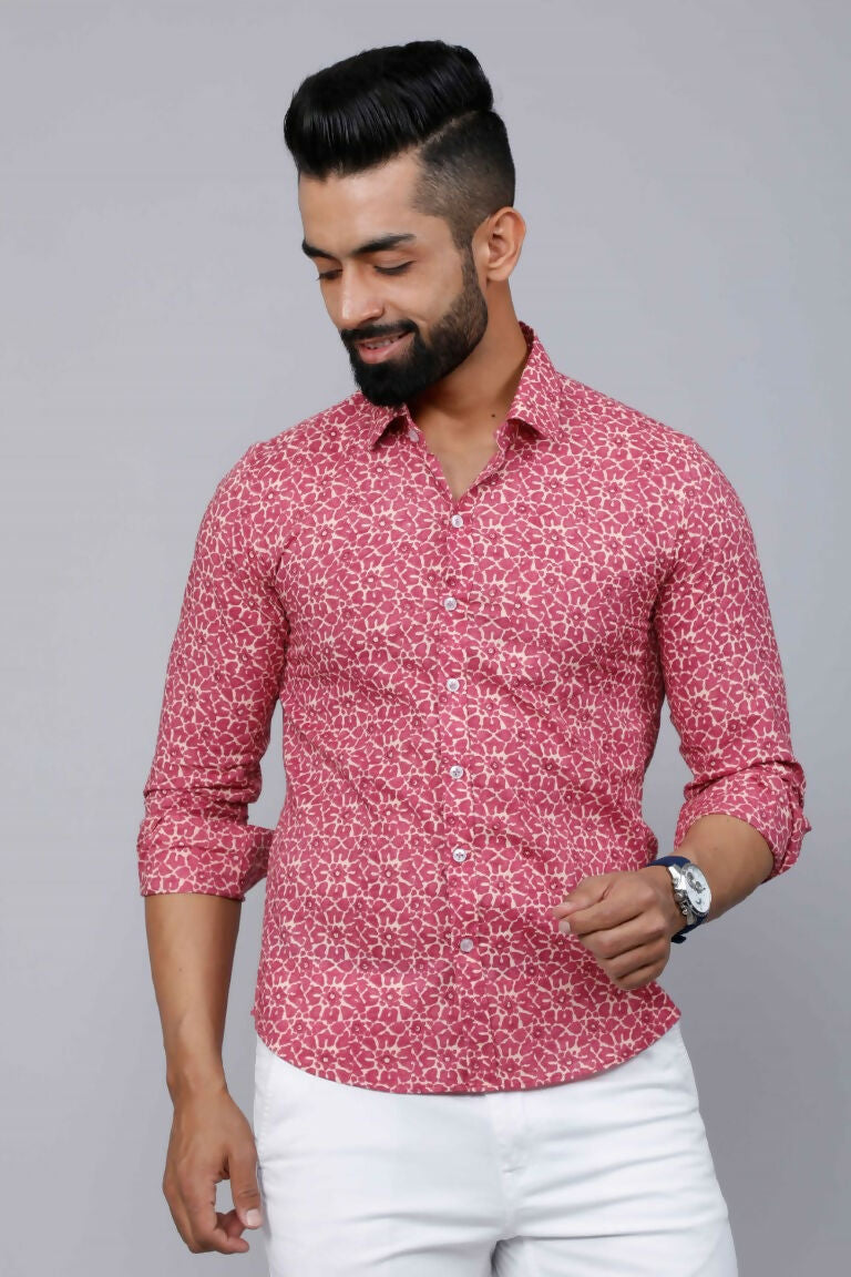 Miravan Men's Cotton Pink Floral Printed Shirt | Grocsy