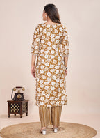 Prazu Fashion Beige Printed Cotton Blend Kurta Pant Set | Grocsy