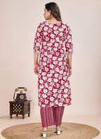 Prazu Fashion Maroon Printed Cotton Blend Kurta Pant Set | Grocsy