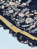 House of Panchhi Navy Blue Pure Georgette Thread & Sequinse Work Lehenga & Blouse, Dupatta | Grocsy