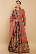 Women's Partywear Designer Red Soft Dola Silk Anarkali suit with Dupatta - Kalishta | Grocsy
