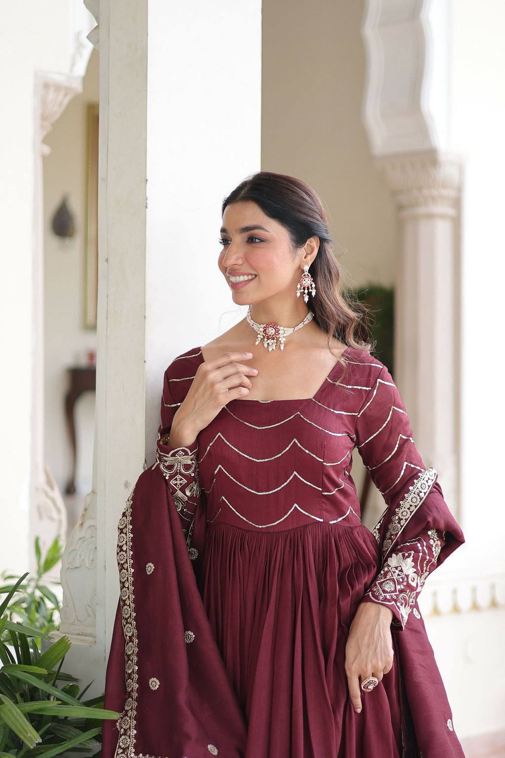 Joban Fashion Maroon Readymade Kurta Set With Sequence embroidery Work | Grocsy