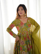Evanik Mehendi Pure Romance Silk With Print Kediya With Palazzo Suit | Grocsy