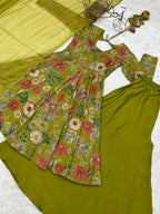 Evanik Mehendi Pure Romance Silk With Print Kediya With Palazzo Suit | Grocsy
