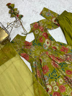 Evanik Mehendi Pure Romance Silk With Print Kediya With Palazzo Suit | Grocsy