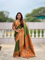 Mameraa Sarees Dark_Green Faux Banarasi Silk Saree With Paithani Rich Weaved Pallu And Blouse-Dark_Green | Grocsy